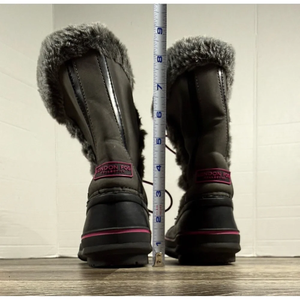 London Fog Hackney Girls Winter‎ Boots Grey Pink Faux Fur Size 4 Y2K Snow Bunny